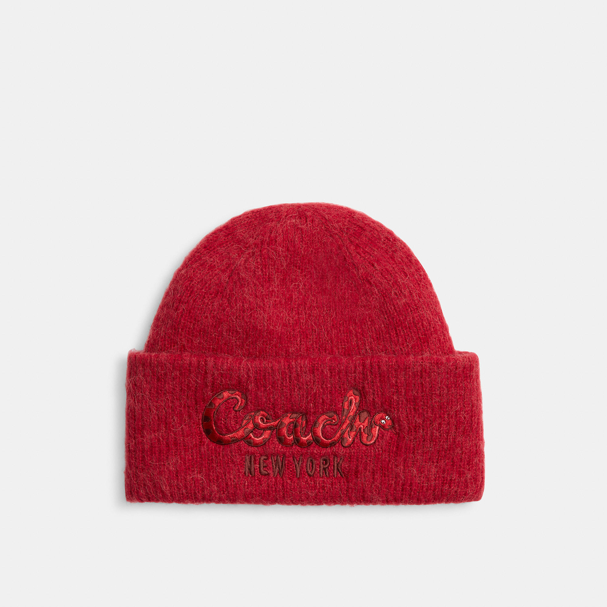 New Year Beanie With Embroidered Coach Snake Script