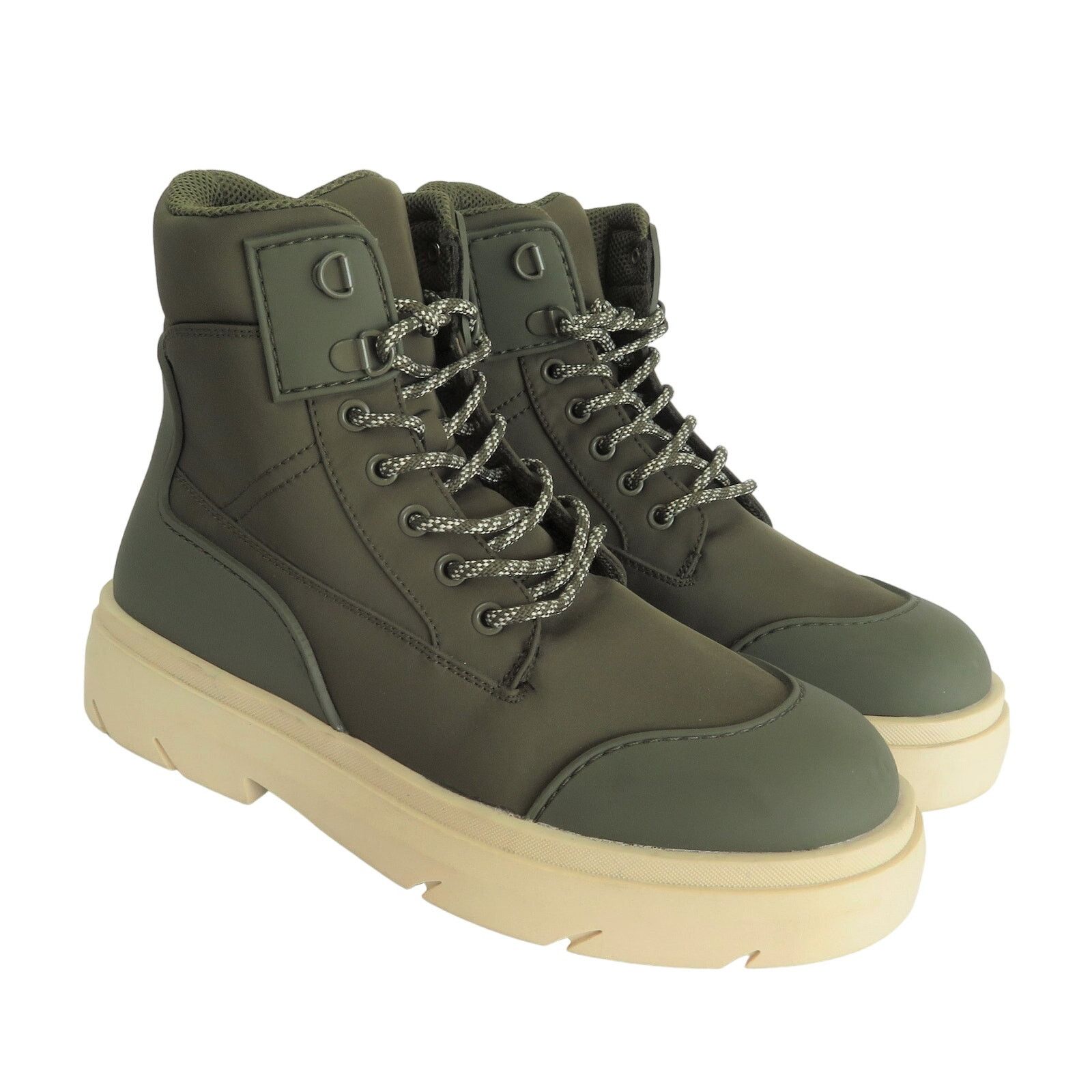 New Zara Green Faux Leather Lace Up Combat Boots Women 10