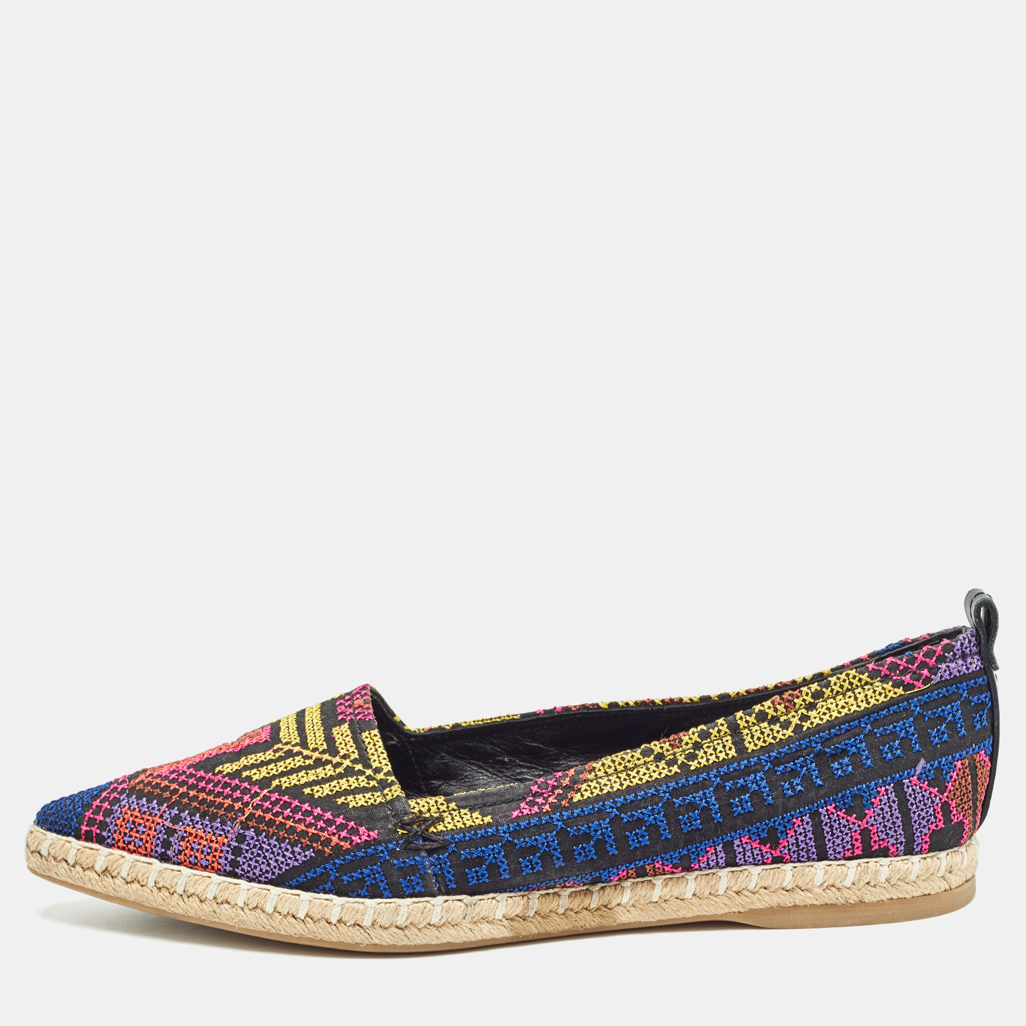 Nicholas Kirkwood Multicolor Canvas Embroidered Mexican Pointed Toe Espadrilles Size 37