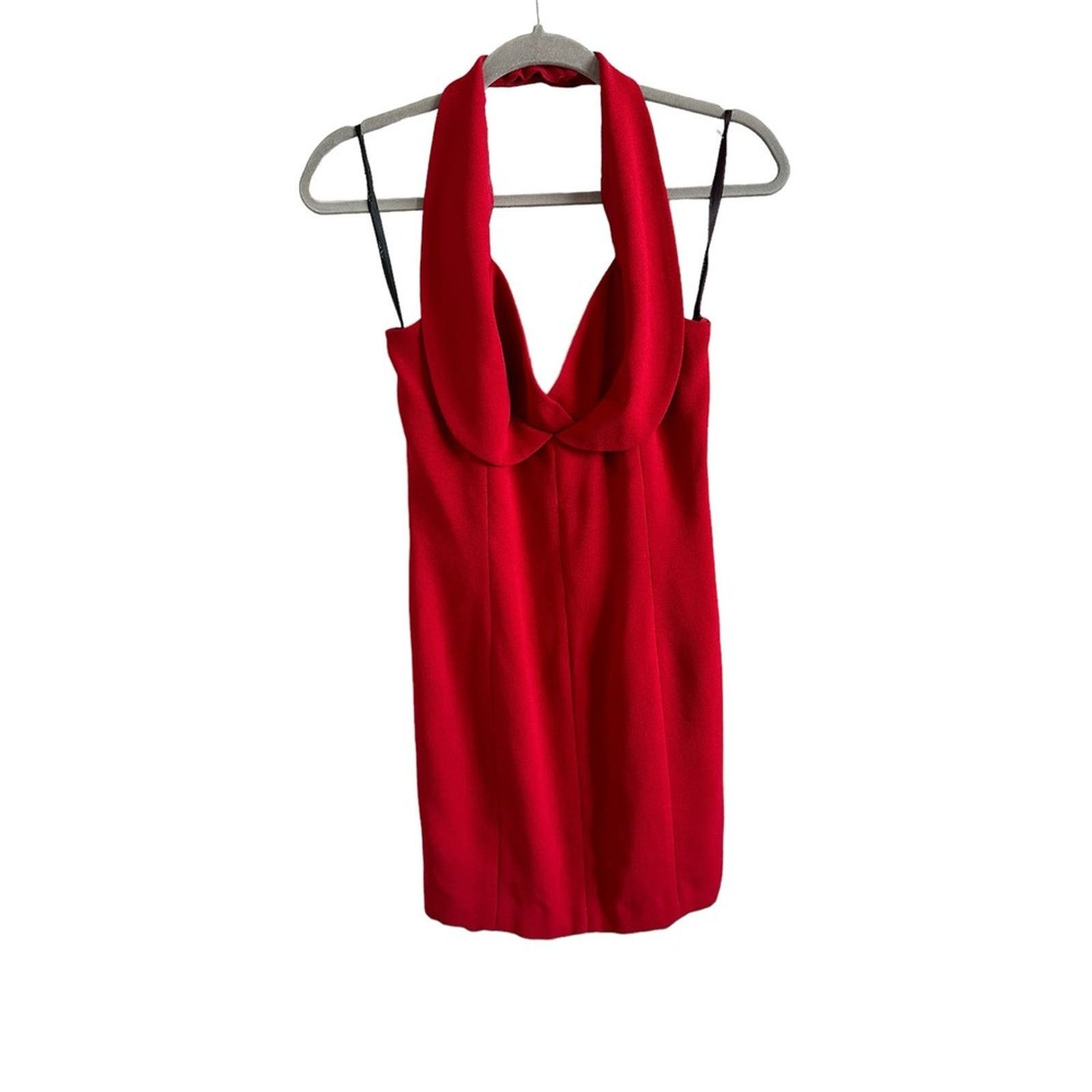 Nicole Miller 10 Red Sexy Zip Up Halter Neck Mini Dress, Women's (Size Large)