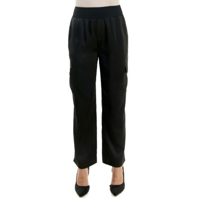 Nicole Miller Women's Stretch satin cargo pant, Black, Small