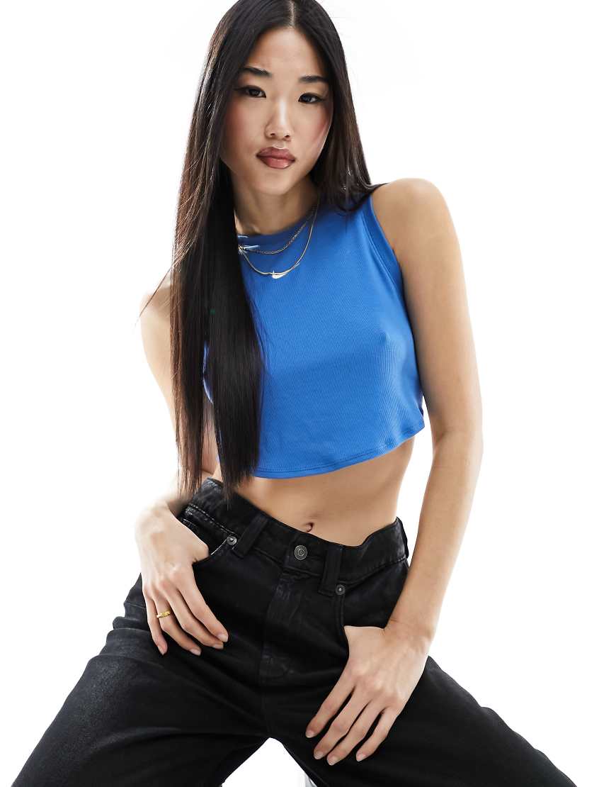 Nike Essentials ribbed cropped tank top in blue