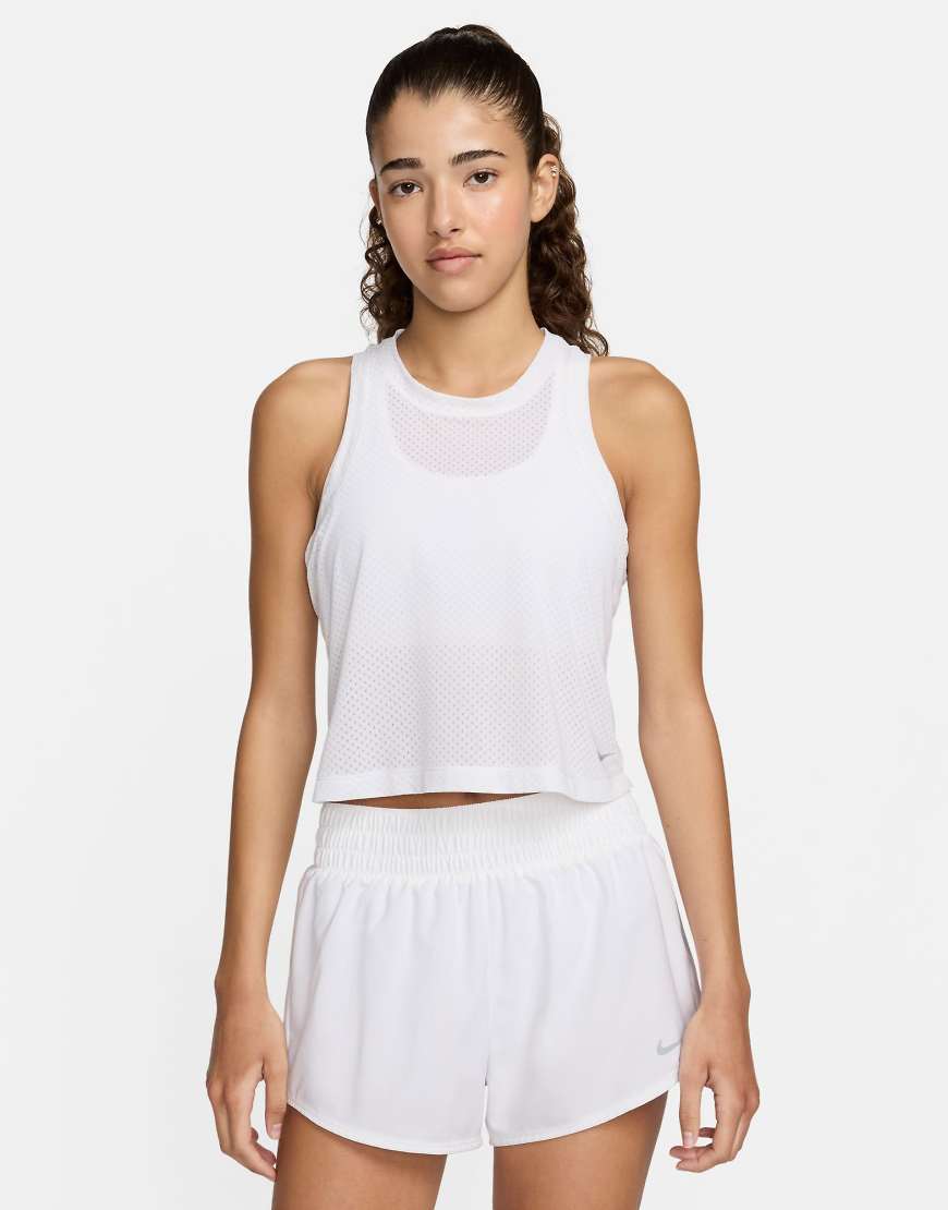 Nike One Training Dri-Fit breath mesh tank top in white