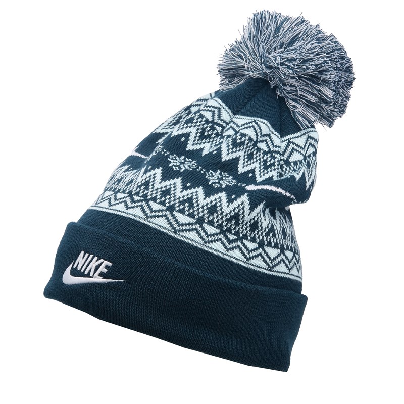 Nike Peak Futura Pom Cuffed Beanie Knit Hat Shoes (Armory Navy/White) - Size 0.0 OT