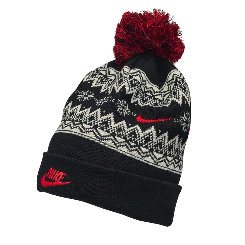 Nike Peak Futura Pom Cuffed Beanie Knit Hat Shoes (Black/University Red) - Size 0.0 OT