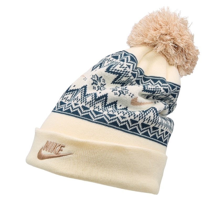 Nike Peak Futura Pom Cuffed Beanie Knit Hat Shoes (Milk/Sesame/Navy) - Size 0.0 OT