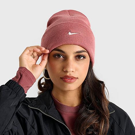 Nike Peak Swoosh Beanie Hat in Pink/Canyon Pink Nylon/100% Polyester/Knit