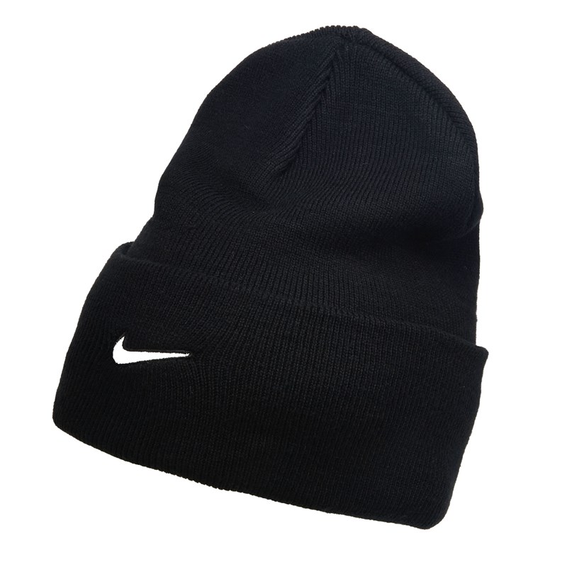 Nike Peak Swoosh Cuffed Beanie Knit Hat Shoes (Black/White) - Size 0.0 OT