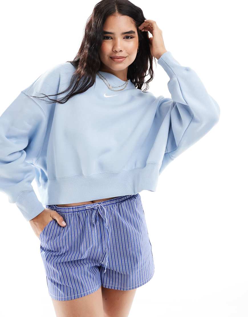 Nike Phoenix Fleece oversized cropped sweatshirt in light blue