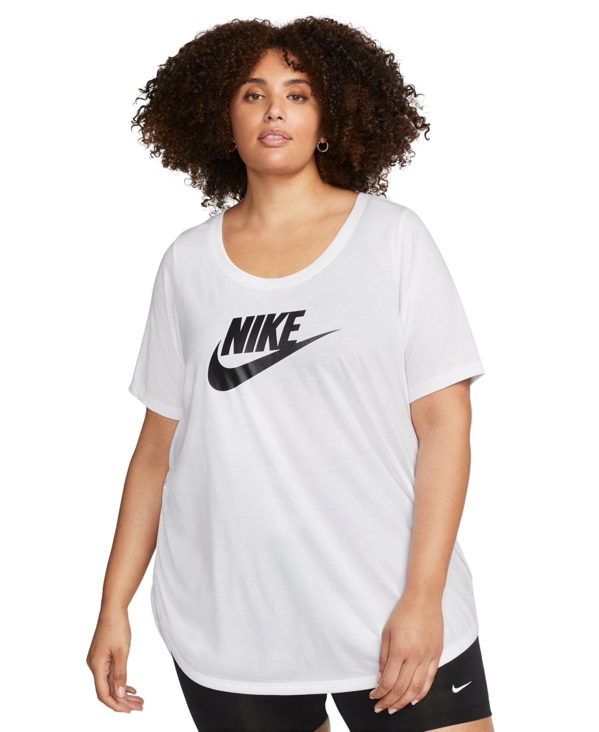 Nike Plus Size Sportswear Essential Curved-Hem Tunic Top - White/black