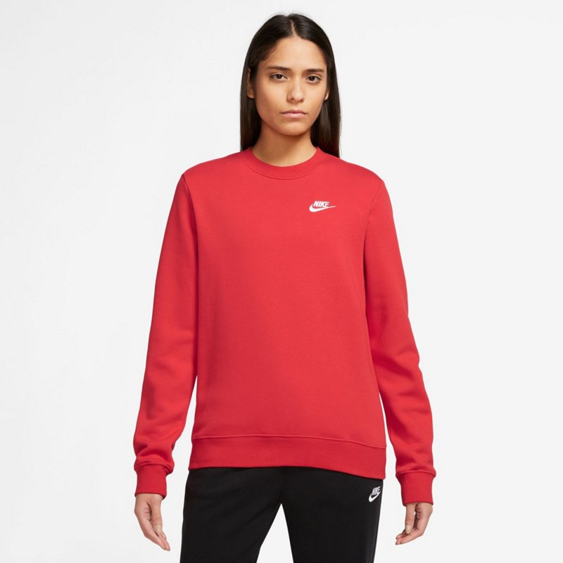 Nike Sportswear Club Fleece Pullover Sweatshirt Red/White, X-Small - Women's Athletic Fleece at Academy Sports