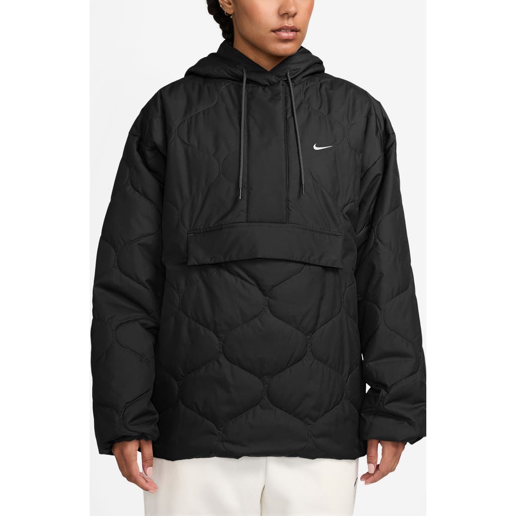 Nike Sportswear Essential Water Repellent Quilted Anorak in Black/white at Nordstrom, Size Small