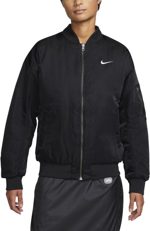 Nike Sportswear Reversible Varsity Quilted Bomber Jacket in Black/Black/White at Nordstrom, Size Large