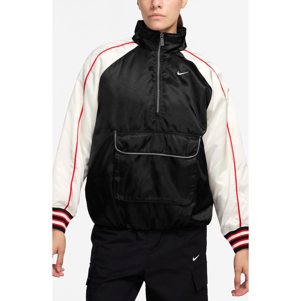 Nike Sportswear Street Insulated Track Half Zip Anorak in Black/Sail/University Red at Nordstrom, Size X-Small