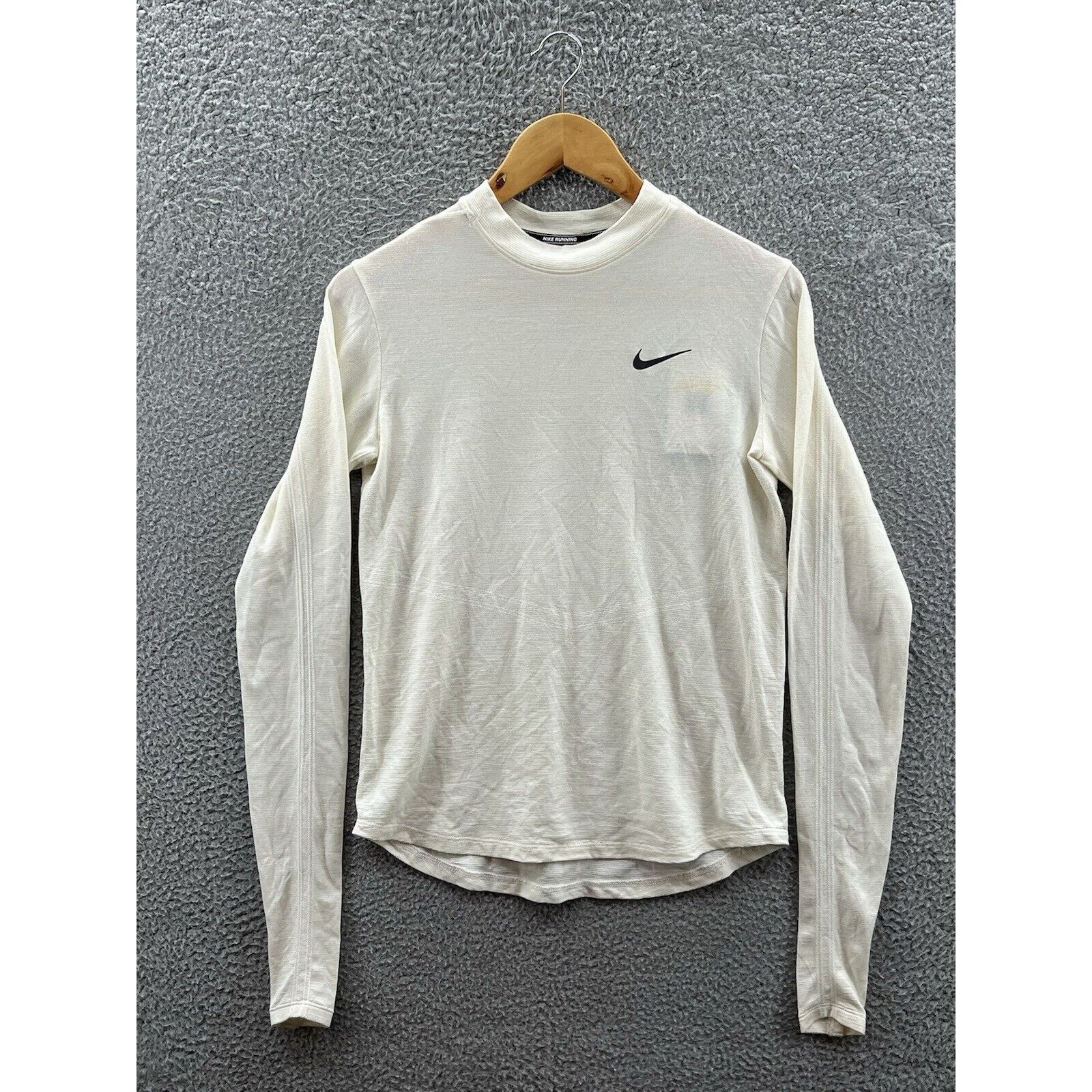 Nike Swift Dri-Fit Mock-Neck Sail Long-Sleeve Running Top in Beige, Women's (Size Small)