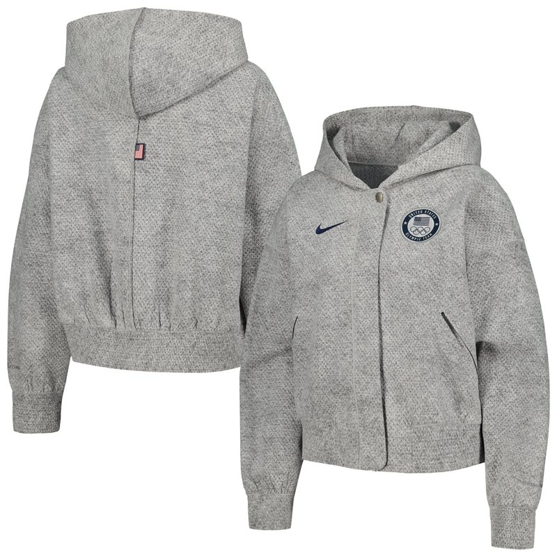 Nike Team USA Media Day Oversized Cropped Hoodie Performance Full-Zip Jacket Gray, Small - Licensed Soccer at Academy Sports