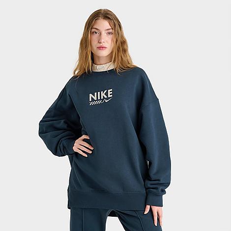 Nike Women's Sportswear Gym Life Oversized Fleece Crewneck Sweatshirt in Blue/Armory Blue Size XS Cotton/Polyester/Fleece