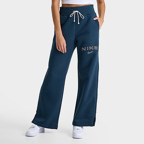 Nike Women's Sportswear Phoenix Fleece High-Waisted Wide-Leg Logo Pants in Blue/Armory Navy Size XS Cotton/Polyester/Fleece