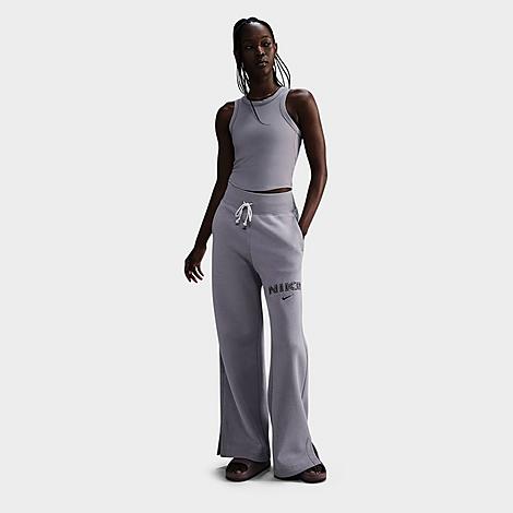 Nike Women's Sportswear Phoenix Fleece High-Waisted Wide-Leg Logo Pants in Purple/Light Violet Ore Size XS Cotton/Polyester/Fleece