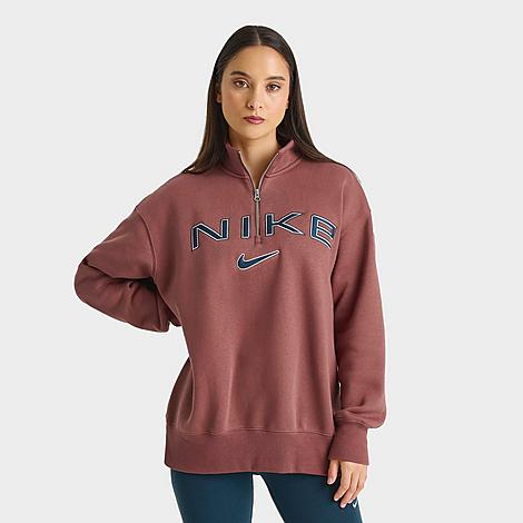 Nike Women's Sportswear Phoenix Fleece Oversized Logo Quarter-Zip Sweatshirt in Brown/Red Sepia Size XS Cotton/Polyester/Fleece