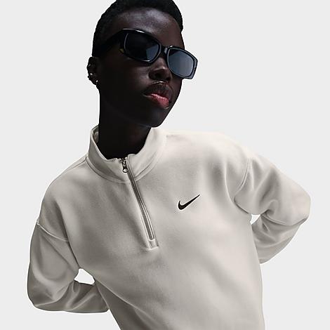 Nike Women's Sportswear Phoenix Fleece Oversized Quarter-Zip Sweatshirt in Beige/Sail Size XS Cotton/Polyester/Fleece