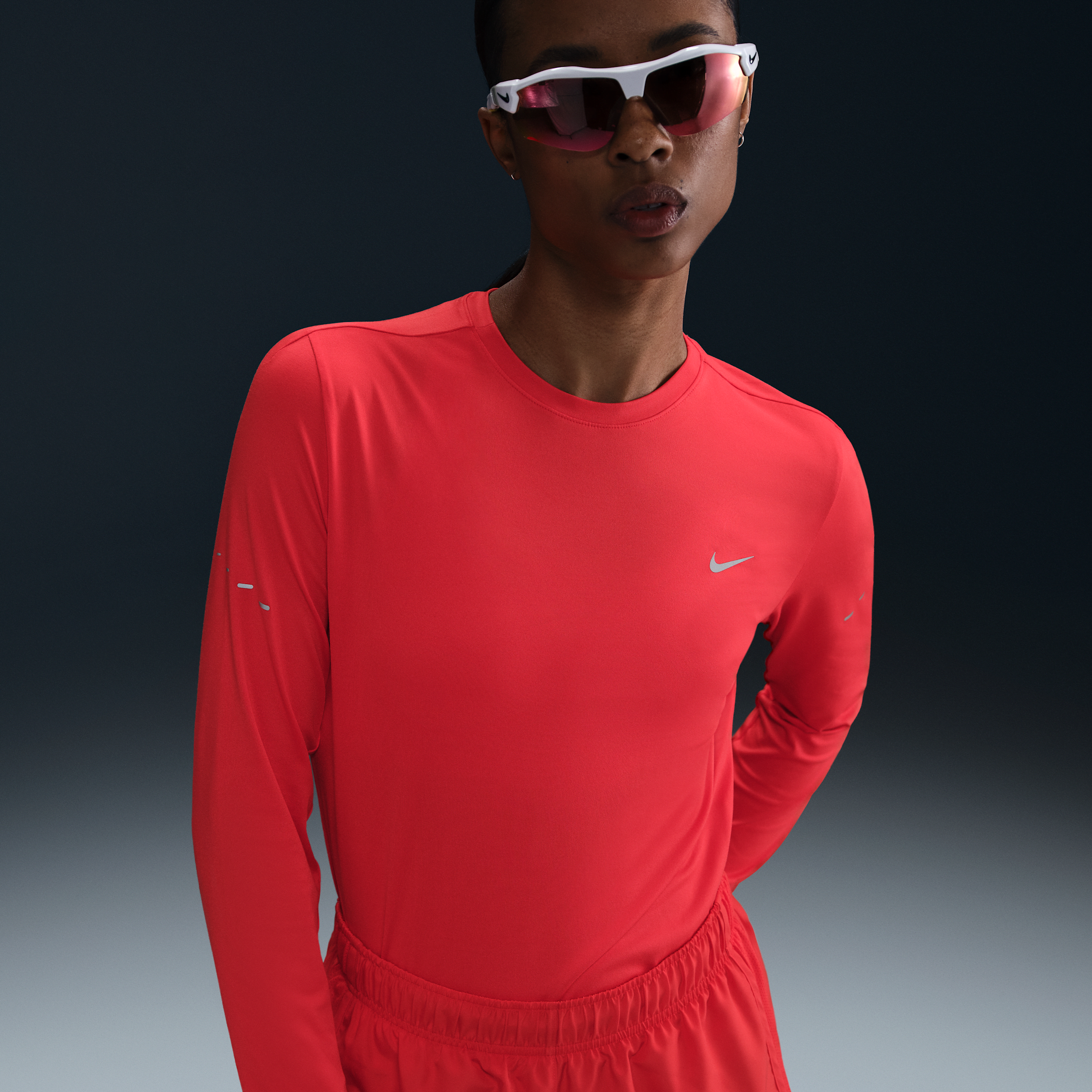 Nike Women's Swift Dri-FIT UV Long-Sleeve Crew-Neck Running Top in Red | HQ0503-696