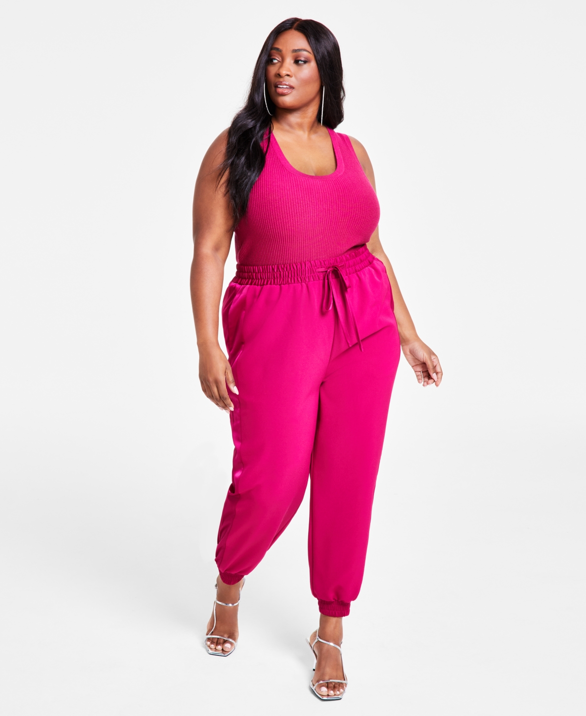 Nina Parker Trendy Plus Size Wide-Leg Joggers - Sangria