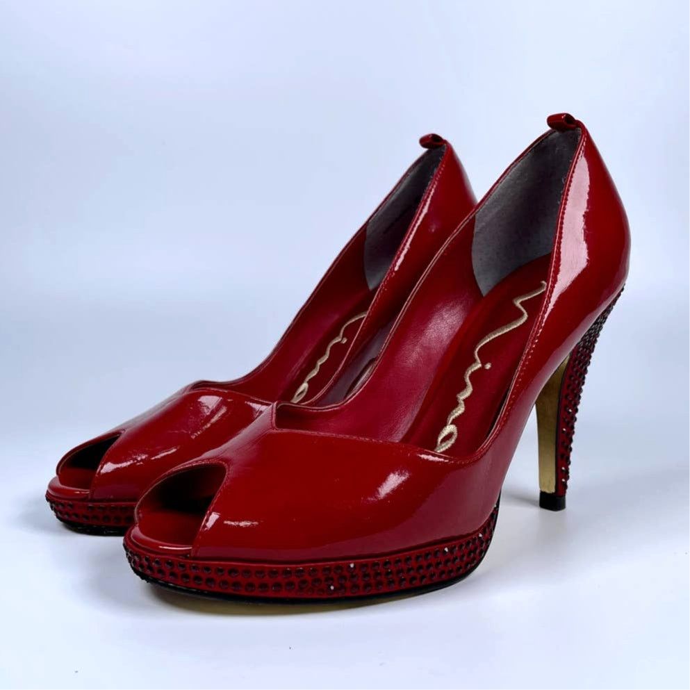 Nina Red Embellished Jewel Platform Peep Toe Heel Shoes Women's 6