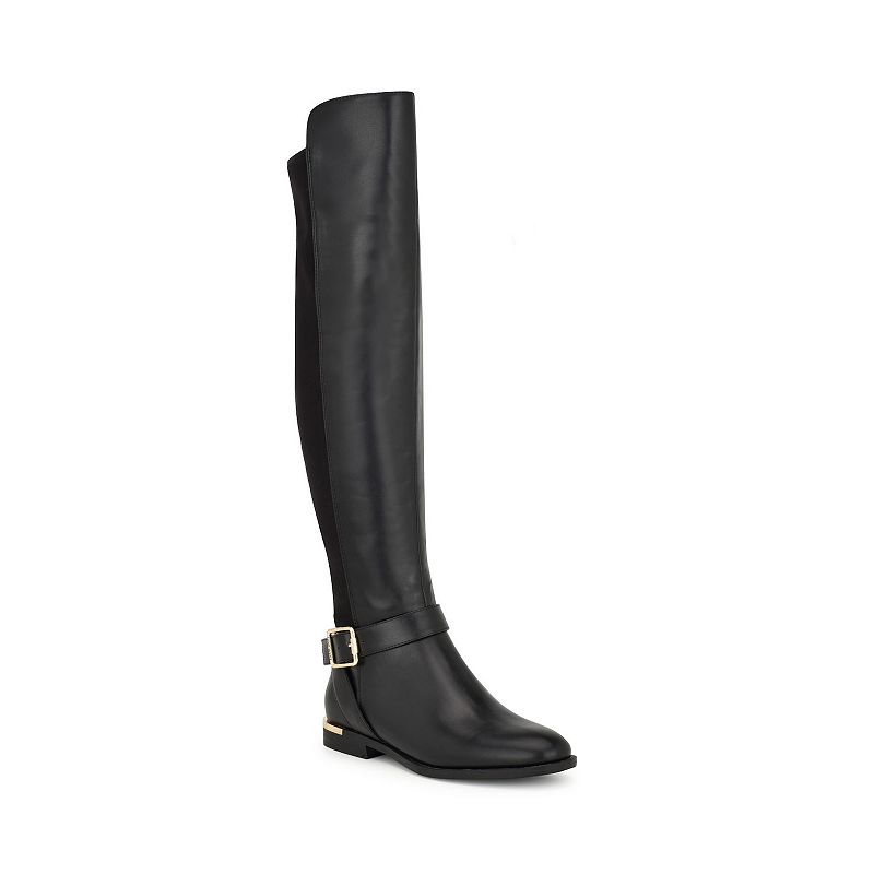 Nine West Andone Women's Round Toe Over-The-Knee Casual Boots, Size: 8.5, Black Smo