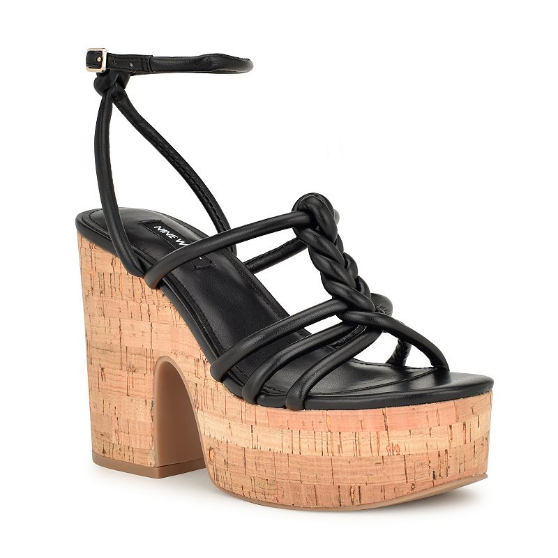 Nine West Olander Women's Round Toe Strappy Wedge Sandals, Size: 10, Black