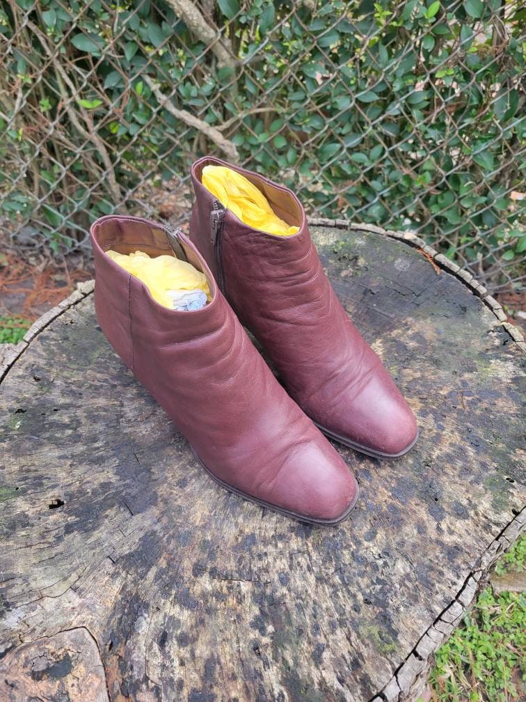 Nine West Vintage Chunky Heel Ankle Booties/Genuine Leather Zip Boots/90S Size 10M