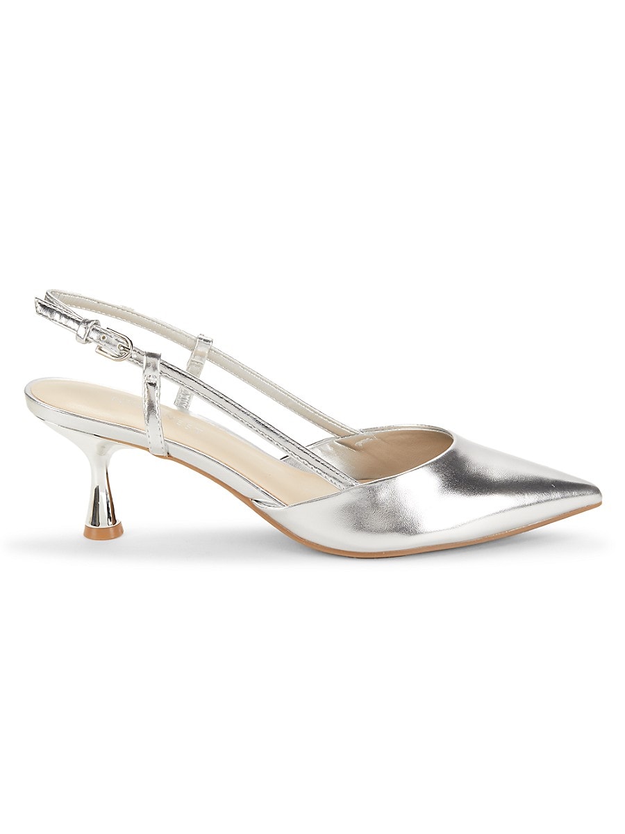 Nine West Women's Rowen 63MM Metallic Kitten Heel Pumps - Silver - Size 5