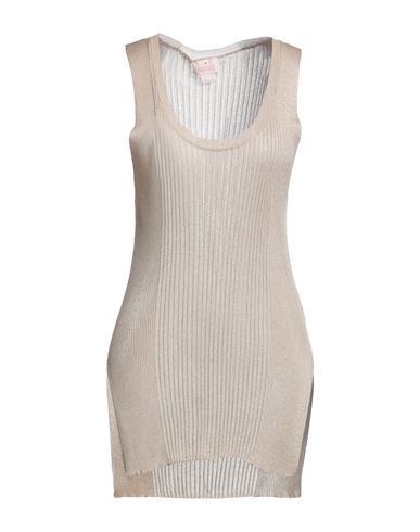 Nocold Woman Tank top Beige Size L Viscose, Polyester, Metallic fiber