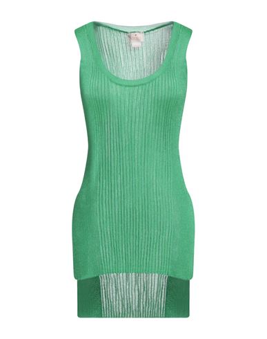 Nocold Woman Tank top Green Size L Viscose, Polyester, Metallic fiber