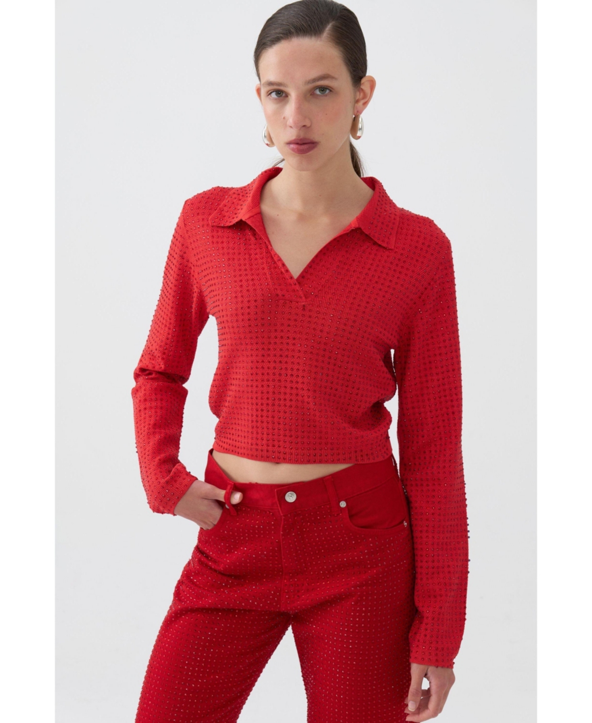 Nocturne Women's Knit Polo Top - Red