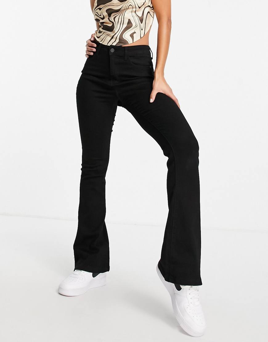 Noisy May Sallie high rise flared jeans in black