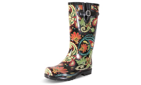 Nomad Footwear Women'sBlack Floral Paisley Print Rain Boot 6 Medium Black Multi Paisley