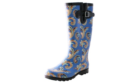 Nomad Footwear Women'sBlue Floral Paisley Print Rain Boot 9 Medium Blue Paisley