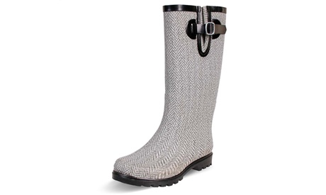 Nomad Footwear Women'sMatte Herringbone Print Rain Boot 6 Medium Grey-White Herringbone