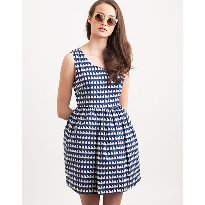 Nordstrom Kling Battelli Navy Blue A-Line Dress - Sailboat Print, Women's (Size Medium)