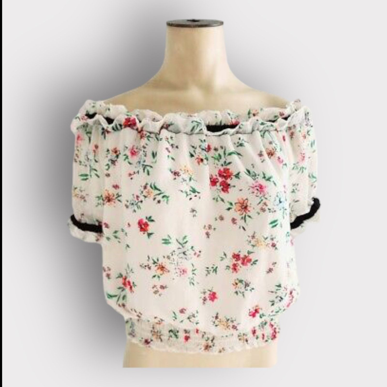 Nordstrom Lily White Floral Off-The-Shoulder Crop Top | Large, Women's