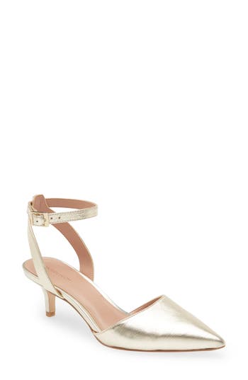 Nordstrom Pearla Kitten Heel Ankle Strap Pump in Gold Metallic at Nordstrom Rack, Size 7