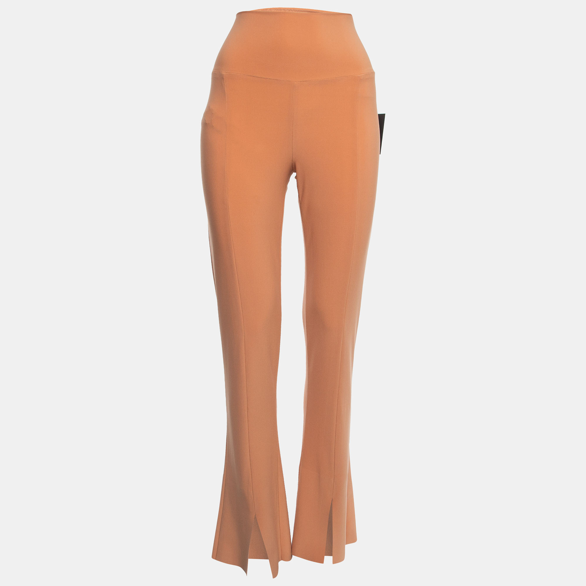 Norma Kamali Orange Stretch Knit High Waist Flared Hem Leggings L