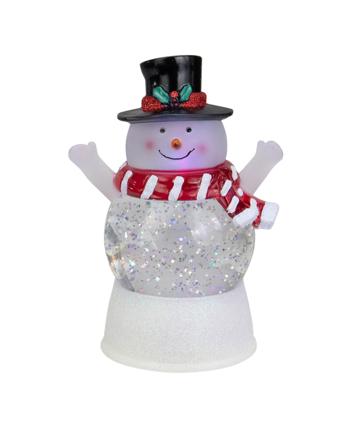 Northlight Led Lighted Snowman with Holly and Berries Top Hat Blowing Glitter Christmas Water Globe - White