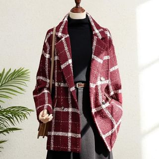 Notch Lapel Plaid Double-Breasted Coat