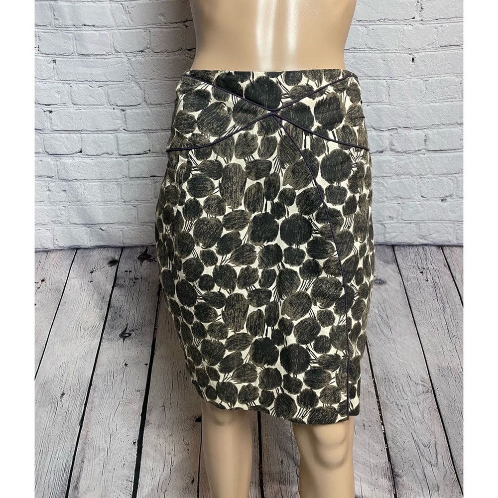 Nougat London Cotton Tulip Skirt White Brown Print Size 2, Women's