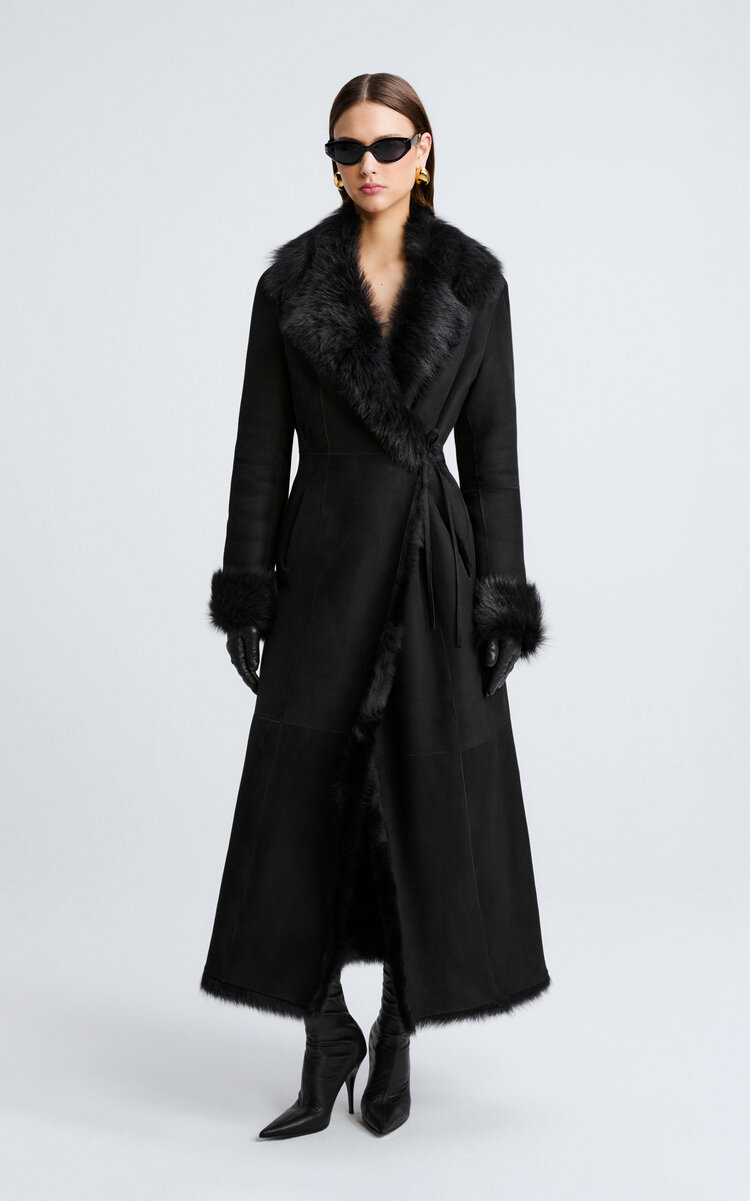 Nour Hammour - Joni Lambskin Shearling Coat - Black - FR 40 - Only At Moda Operandi