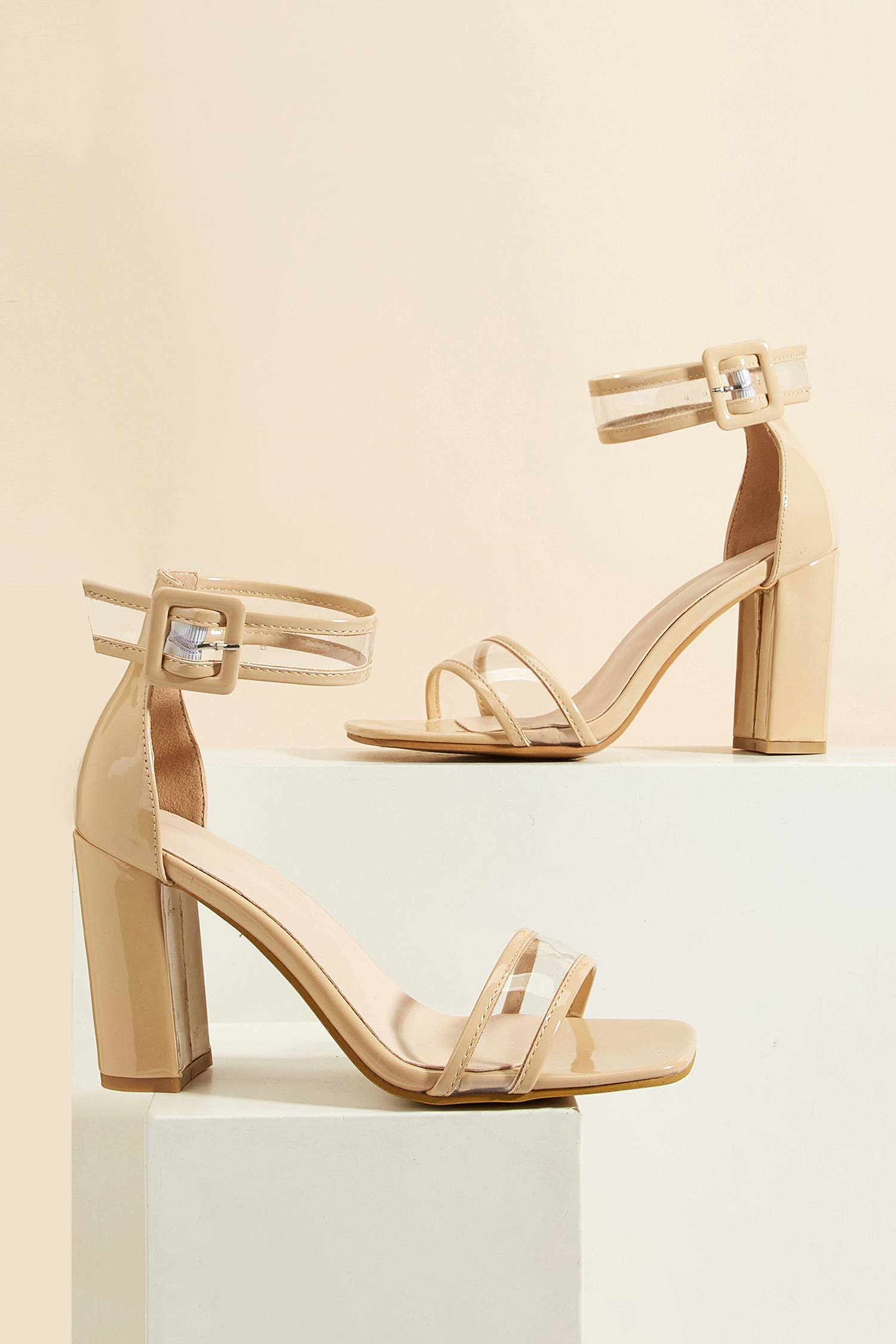 Nude Ankle Strap Heeled Sandals - 9