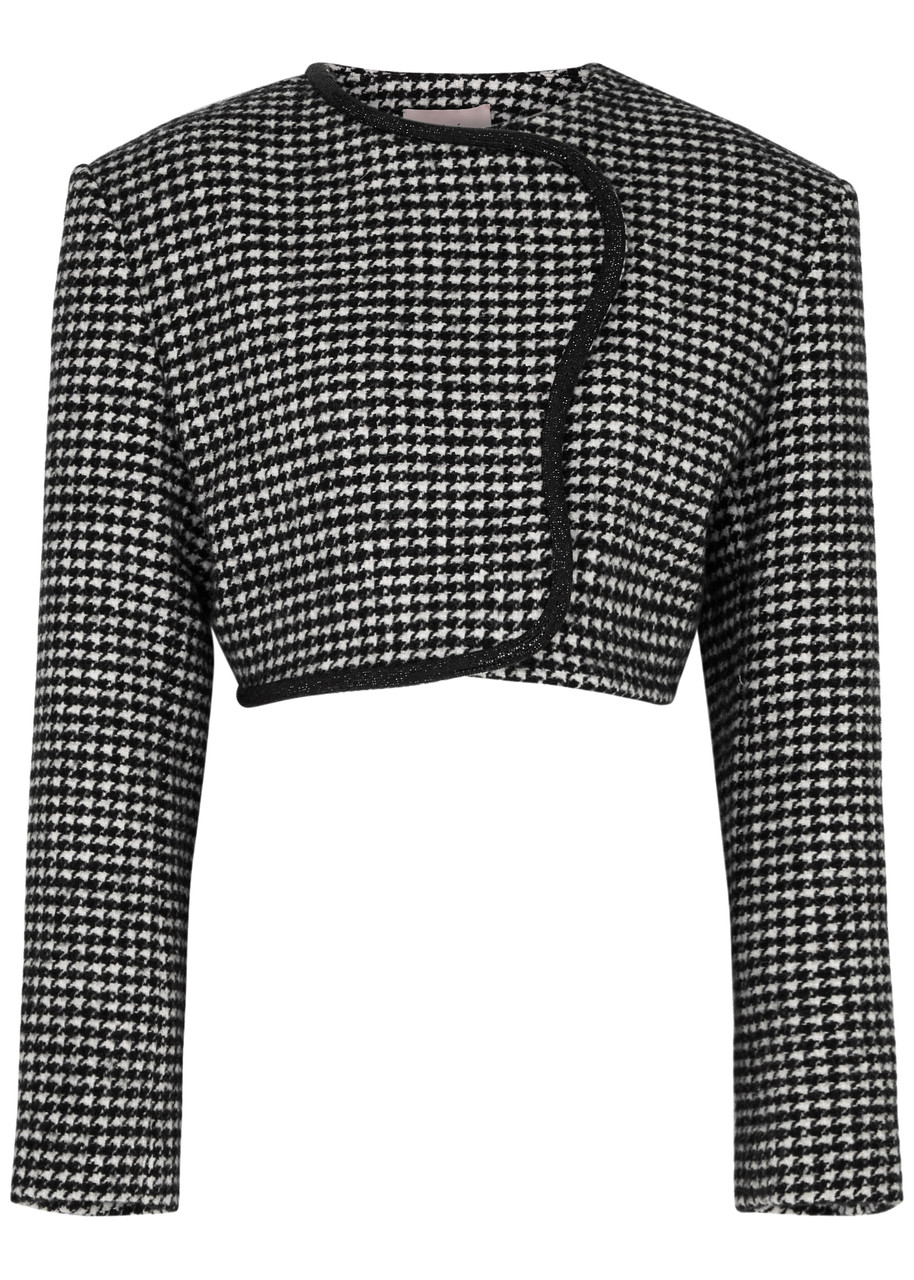 Nue Studio Houndstooth Cropped Wool-blend Blazer - Black And White - 10