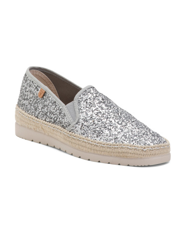 Nuria Glitter Flat Espadrilles for Women | Textile/Man-Made Sole